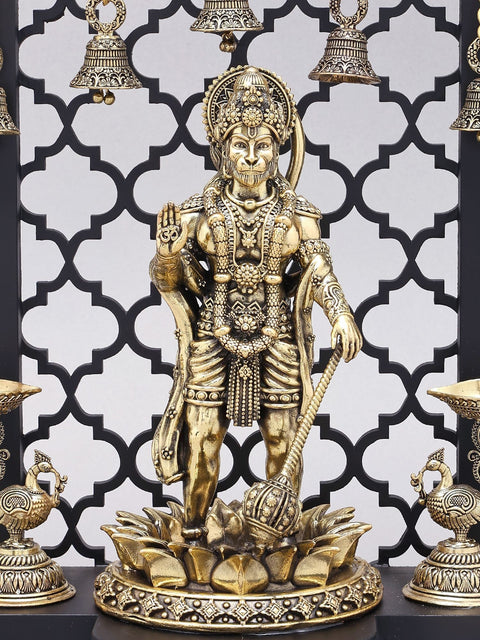12" Superfine Standing Lord Hanuman in Blessing Gesture with Designer Wood Frame