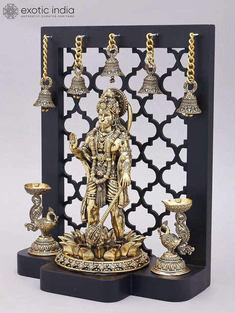 12" Superfine Standing Lord Hanuman in Blessing Gesture with Designer Wood Frame