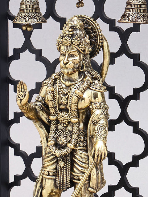 12" Superfine Standing Lord Hanuman in Blessing Gesture with Designer Wood Frame
