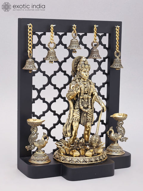 12" Superfine Standing Lord Hanuman in Blessing Gesture with Designer Wood Frame