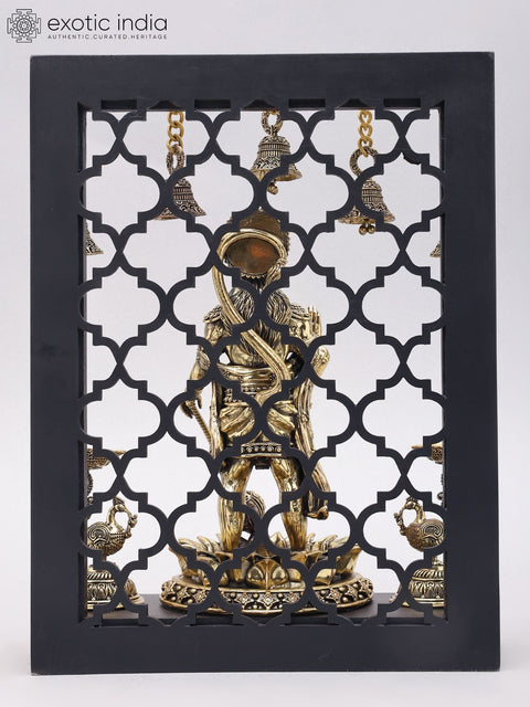 12" Superfine Standing Lord Hanuman in Blessing Gesture with Designer Wood Frame