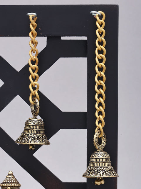 12" Superfine Shiva Family with Dangling Bells | Brass Statue with Wood Frame