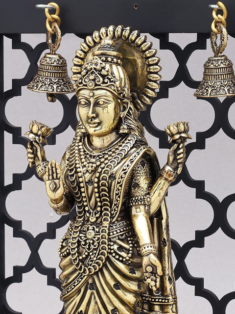 12" Superfine Standing Goddess Gaja Lakshmi | Brass Statue with Designer Wood Frame