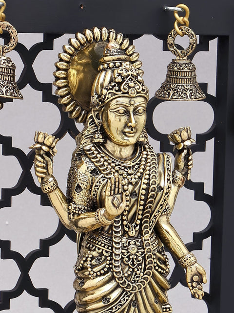12" Superfine Standing Goddess Gaja Lakshmi | Brass Statue with Designer Wood Frame