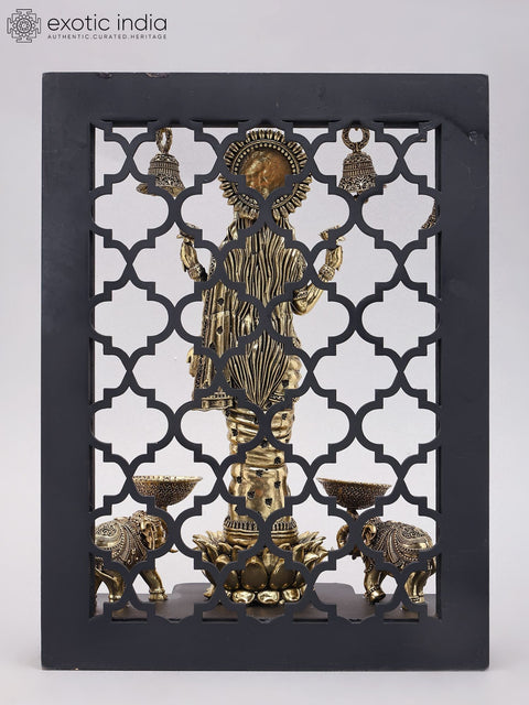 12" Superfine Standing Goddess Gaja Lakshmi | Brass Statue with Designer Wood Frame