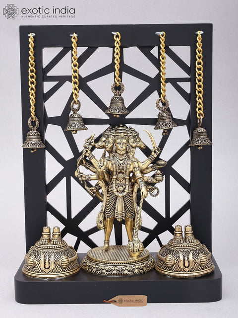 12" Divine Panchmukhi Hanuman with Hanging Temple Bells | Superfine Decorative Spiritual Shrine