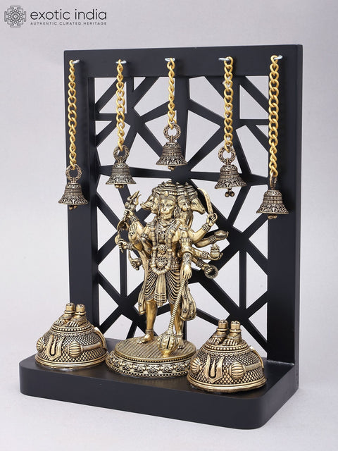 12" Divine Panchmukhi Hanuman with Hanging Temple Bells | Superfine Decorative Spiritual Shrine