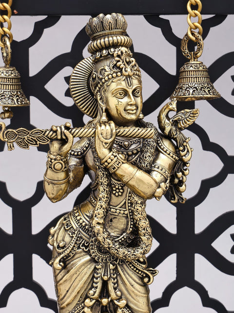 12" Superfine Fluting Lord Krishna Idol with Stylized Wood Frame