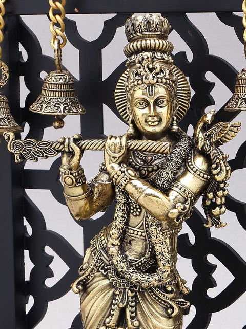 12" Superfine Fluting Lord Krishna Idol with Stylized Wood Frame