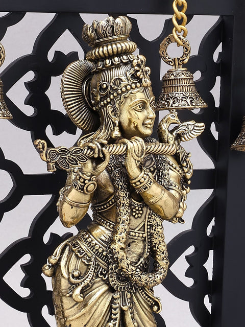 12" Superfine Fluting Lord Krishna Idol with Stylized Wood Frame