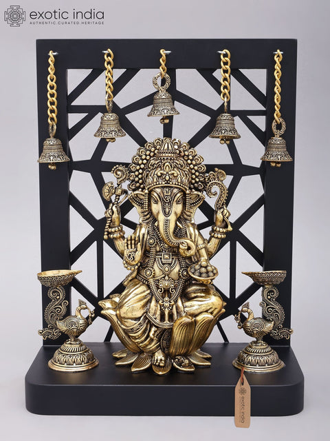 12" Superfine Blessing Lord Ganesha Idol with Wood Frame