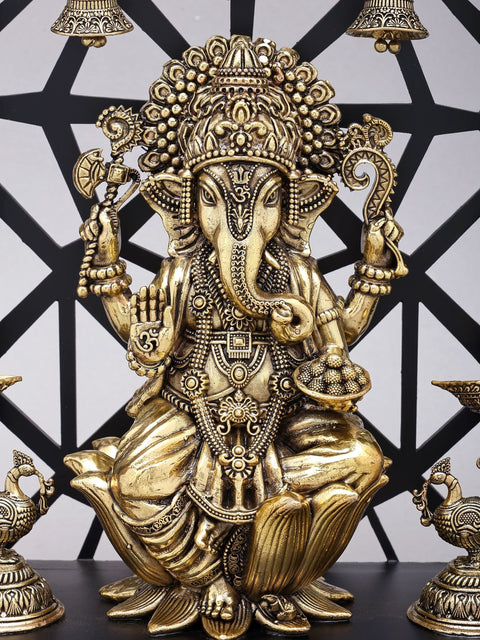 12" Superfine Blessing Lord Ganesha Idol with Wood Frame