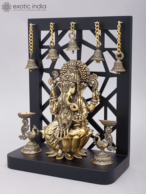 12" Superfine Blessing Lord Ganesha Idol with Wood Frame
