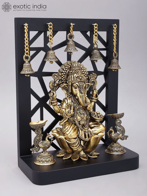 12" Superfine Blessing Lord Ganesha Idol with Wood Frame