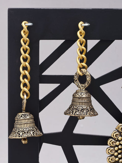 12" Superfine Goddess Lakshmi with Peacock Lamps and Bells | Brass Statue with Designer Wood Frame