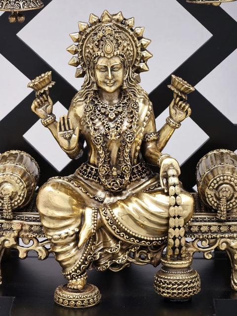 12" Superfine Four Armed Blessing Goddess Lakshmi | Brass Statue with Wood Frame