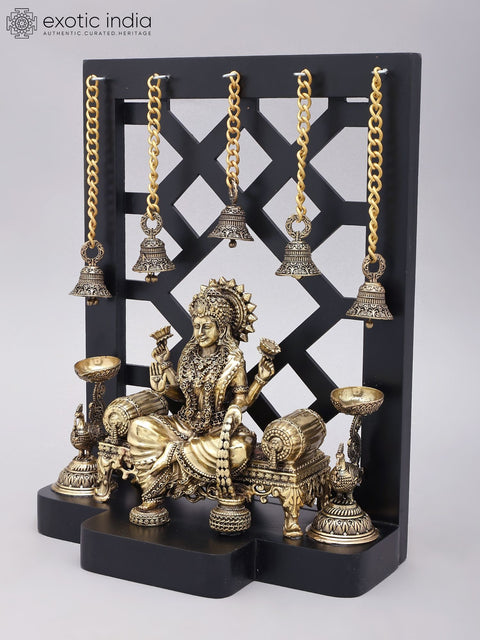 12" Superfine Four Armed Blessing Goddess Lakshmi | Brass Statue with Wood Frame