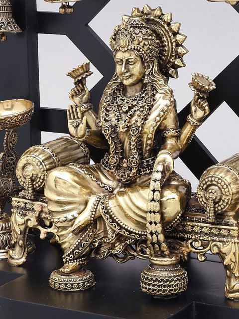 12" Superfine Four Armed Blessing Goddess Lakshmi | Brass Statue with Wood Frame