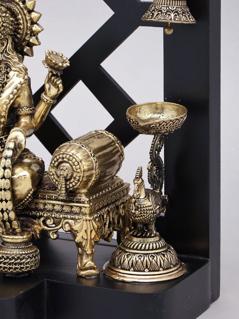 12" Superfine Four Armed Blessing Goddess Lakshmi | Brass Statue with Wood Frame