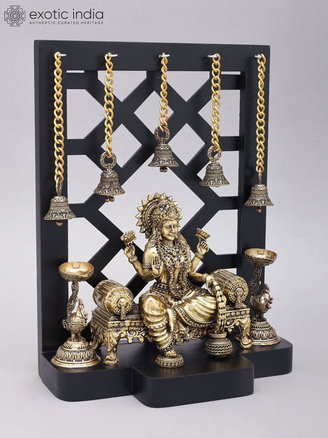 12" Superfine Four Armed Blessing Goddess Lakshmi | Brass Statue with Wood Frame