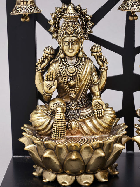 12" Superfine Lakshmi Ganesha Brass Idols on Designer Wood Frame