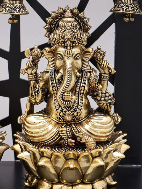 12" Superfine Lakshmi Ganesha Brass Idols on Designer Wood Frame