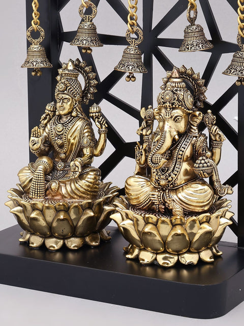 12" Superfine Lakshmi Ganesha Brass Idols on Designer Wood Frame