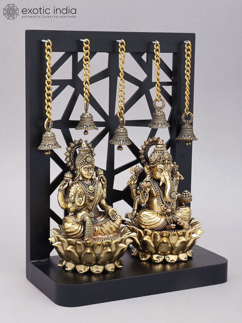 12" Superfine Lakshmi Ganesha Brass Idols on Designer Wood Frame