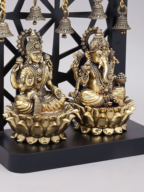 12" Superfine Lakshmi Ganesha Brass Idols on Designer Wood Frame