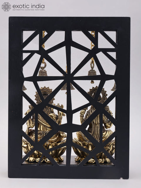 12" Superfine Lakshmi Ganesha Brass Idols on Designer Wood Frame