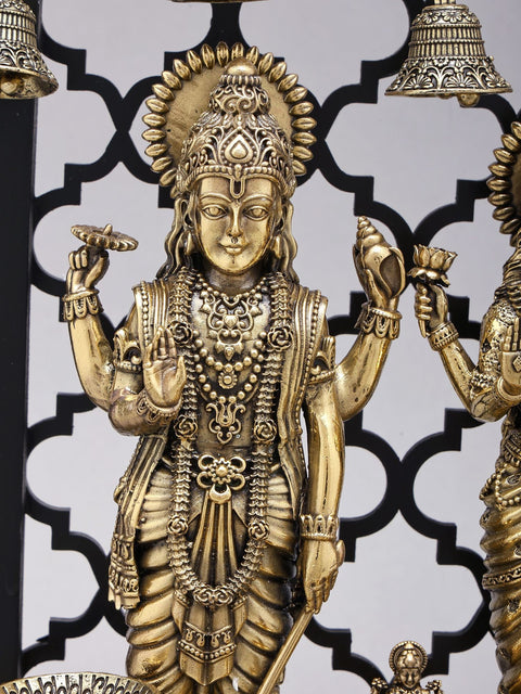 12" Superfine Standing Lakshmi-Narayan (Vishnu-Lakshmi) | Wood Framed Brass Statues