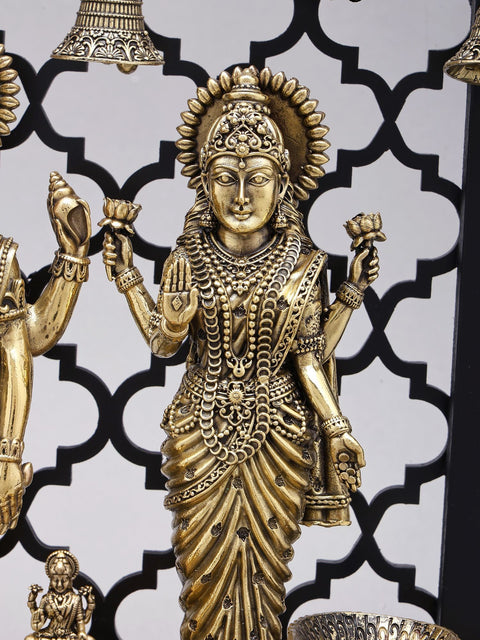 12" Superfine Standing Lakshmi-Narayan (Vishnu-Lakshmi) | Wood Framed Brass Statues