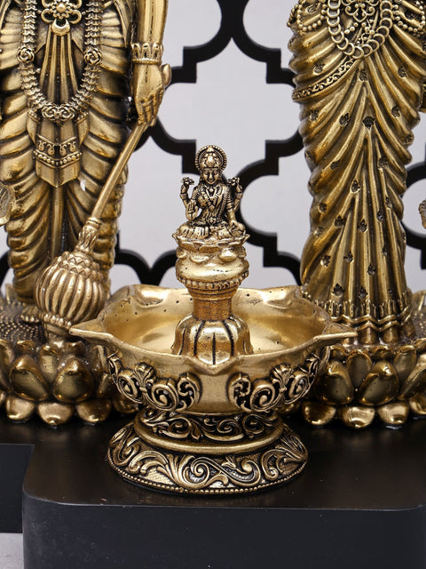 12" Superfine Standing Lakshmi-Narayan (Vishnu-Lakshmi) | Wood Framed Brass Statues
