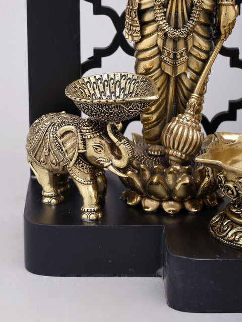 12" Superfine Standing Lakshmi-Narayan (Vishnu-Lakshmi) | Wood Framed Brass Statues