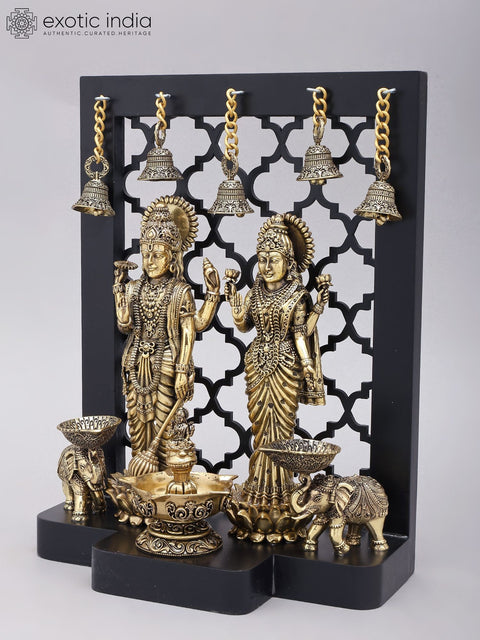 12" Superfine Standing Lakshmi-Narayan (Vishnu-Lakshmi) | Wood Framed Brass Statues