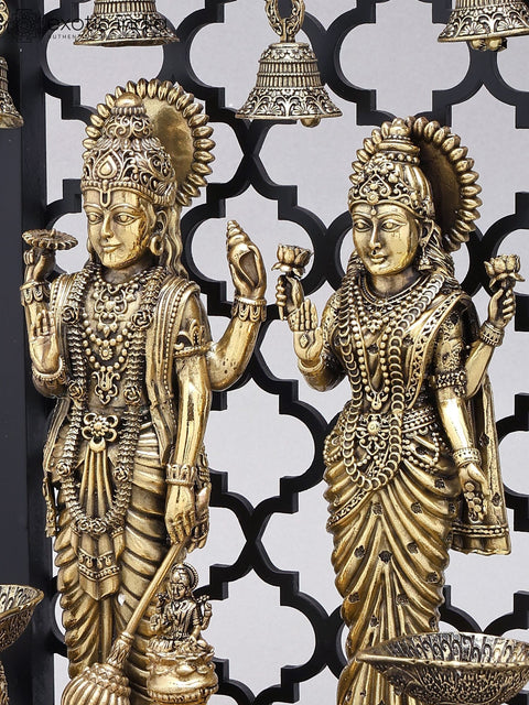 12" Superfine Standing Lakshmi-Narayan (Vishnu-Lakshmi) | Wood Framed Brass Statues