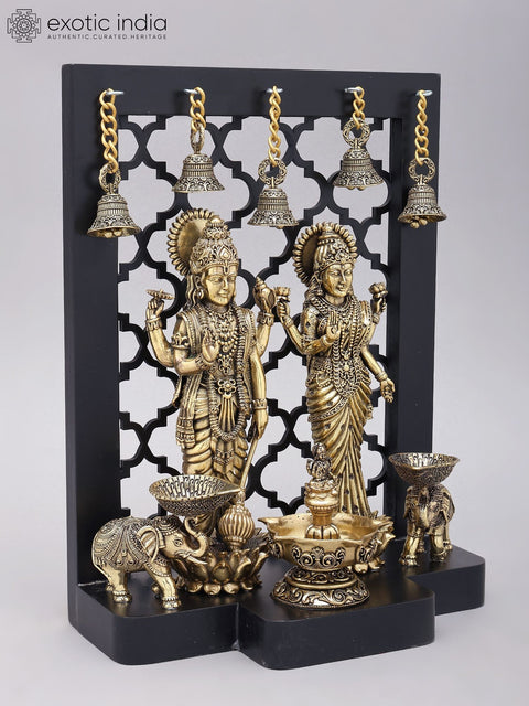 12" Superfine Standing Lakshmi-Narayan (Vishnu-Lakshmi) | Wood Framed Brass Statues