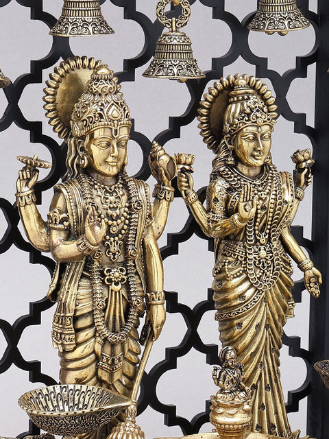12" Superfine Standing Lakshmi-Narayan (Vishnu-Lakshmi) | Wood Framed Brass Statues