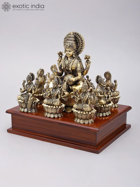 8" Superfine Brass Ashtalakshmi Statues on Wood Base