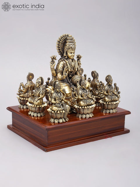 8" Superfine Brass Ashtalakshmi Statues on Wood Base
