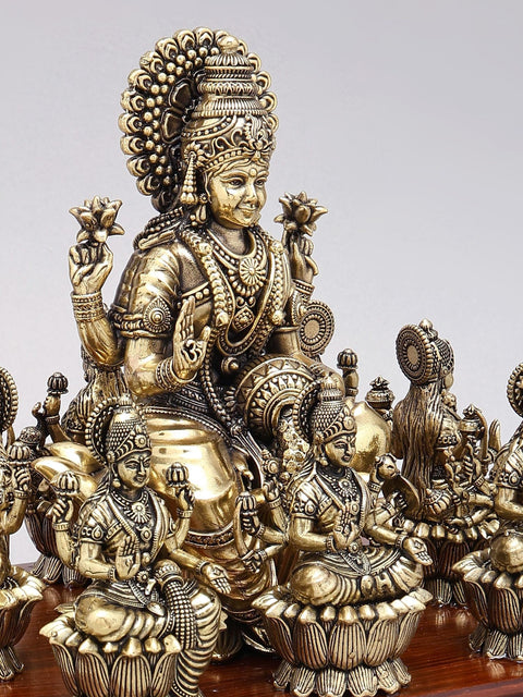 8" Superfine Brass Ashtalakshmi Statues on Wood Base