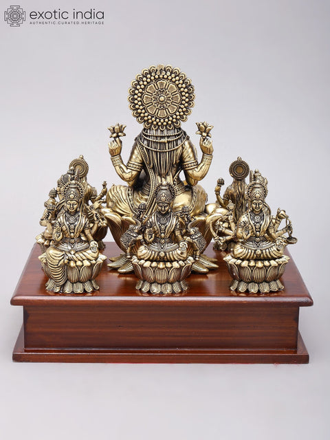 8" Superfine Brass Ashtalakshmi Statues on Wood Base