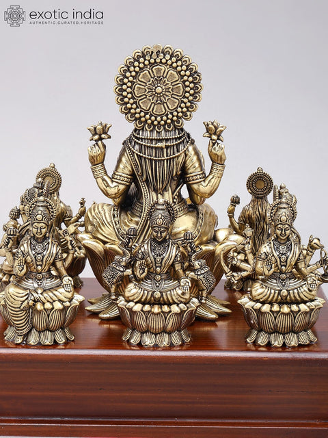 8" Superfine Brass Ashtalakshmi Statues on Wood Base