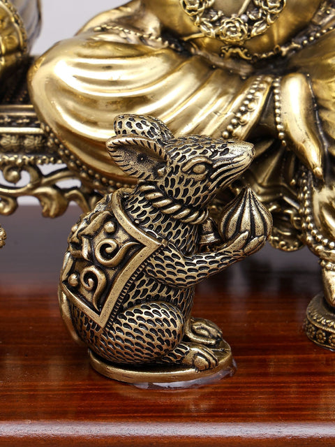 7" Superfine Bhagawan Ganapati Seated on Singhasana | Brass Statue on Wood Base