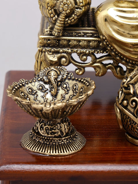 7" Superfine Bhagawan Ganapati Seated on Singhasana | Brass Statue on Wood Base