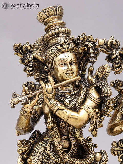 12" Superfine Standing Radha Krishna Brass Idols on Wood Base