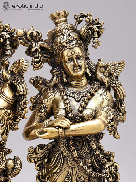 12" Superfine Standing Radha Krishna Brass Idols on Wood Base
