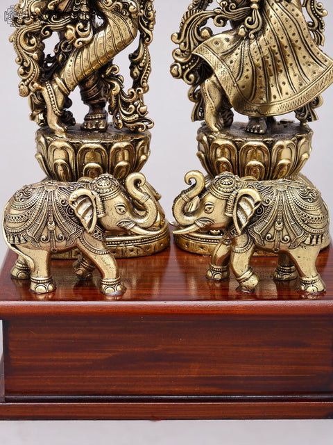 12" Superfine Standing Radha Krishna Brass Idols on Wood Base