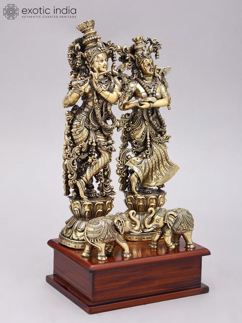 12" Superfine Standing Radha Krishna Brass Idols on Wood Base