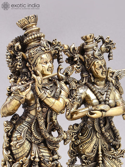 12" Superfine Standing Radha Krishna Brass Idols on Wood Base